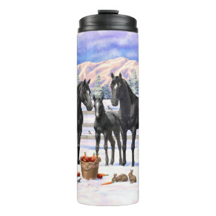 Garrafa Térmica Cavalos Do Quarto Negro Na Neve