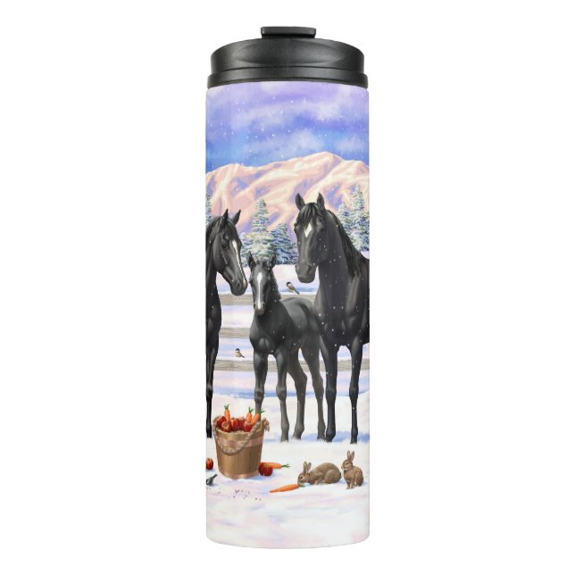 Garrafa Térmica Cavalos Do Quarto Negro Na Neve (Frente)