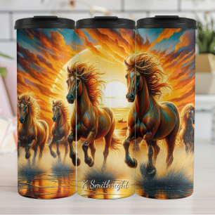Garrafa Térmica Cavalos Fogosos Água Corrida Pôr do Sol