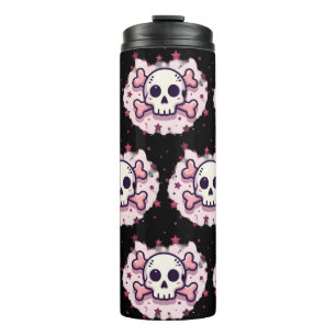 Garrafa Térmica Caveira e Ossos Cruzados Rosa Pastel
