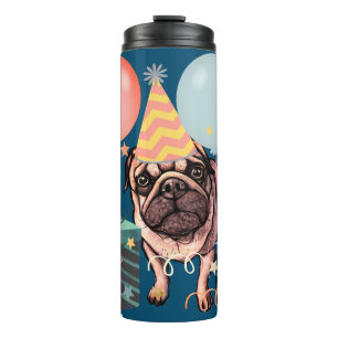 Garrafa Térmica Celebração do Partido Pug Balões Cão Foto Conf