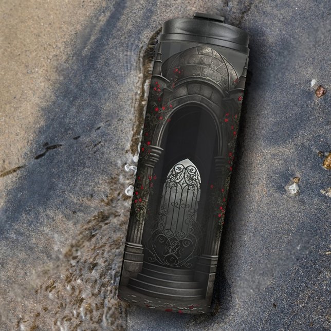 Garrafa Térmica Cemitério gótico Gazebo com Rosas vermelhas à noit (Criador carregado)