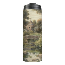 Garrafa Térmica Cena botânica dos cisnes num jardim inglês