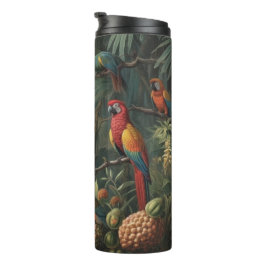 Garrafa Térmica Cena botânica dos papagaios e ananás