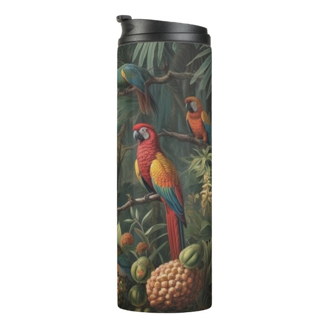 Garrafa Térmica Cena botânica dos papagaios e ananás (Rotação à direita)