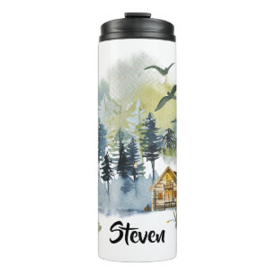 Garrafa Térmica Cena de floresta em aquarela personalizada