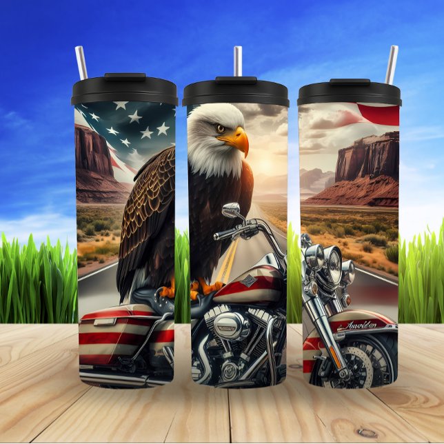 Garrafa Térmica Cena de Liberdade Americana da Motocicleta Eagle (Criador carregado)
