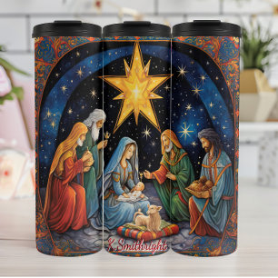 Garrafa Térmica Cena de Natividade Clássica com Estrela
