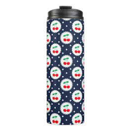 Garrafa Térmica Cerejas de Verão em folha, de Marinho azul