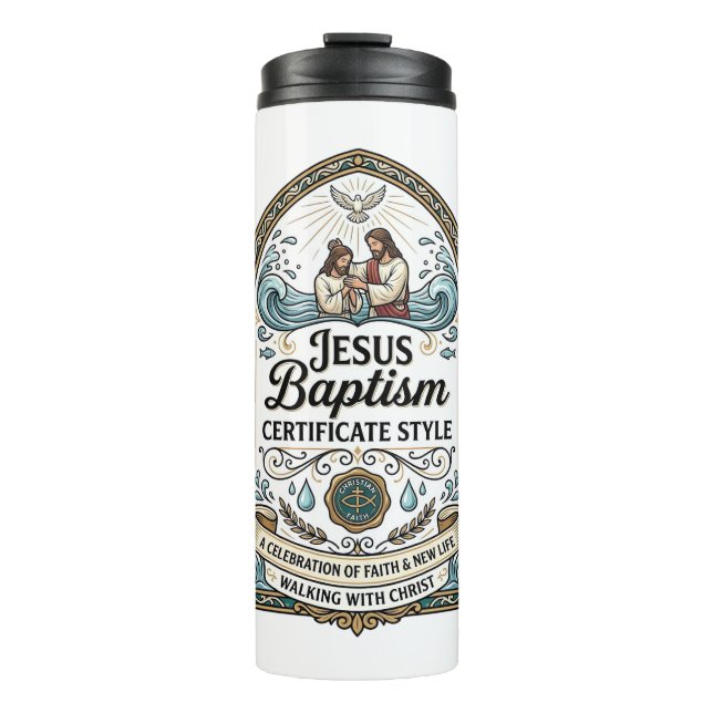 Garrafa Térmica Certificado de Batismo de Jesus Estilo Certificado (Frente)