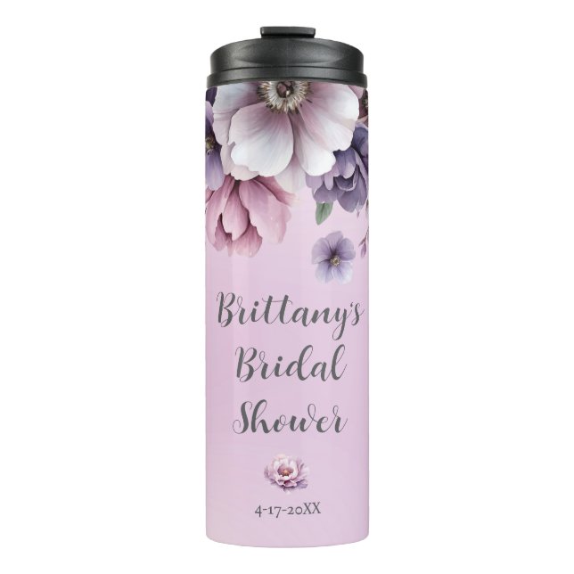 Garrafa Térmica Chá de Bebê Lavanda Floral Aquarela (Frente)