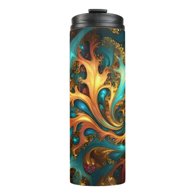 Garrafa Térmica Chamas De Laranja De Alho abstrato Dourado, (Frente)