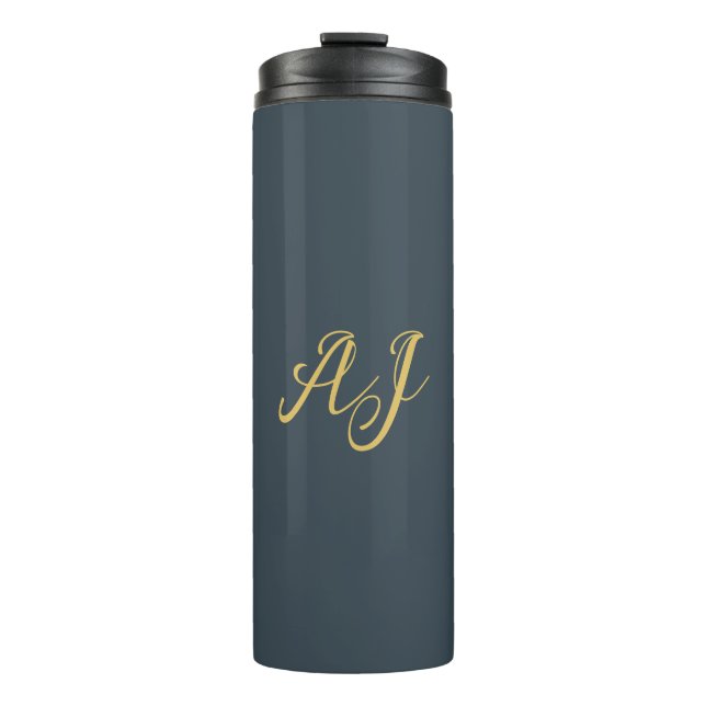 Garrafa Térmica Charcoal Gold Color Monogram Professional Initial (Frente)