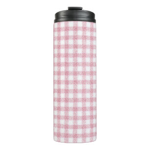 Garrafa Térmica Charme de Xadrez Rosa e Branco Aveludado
