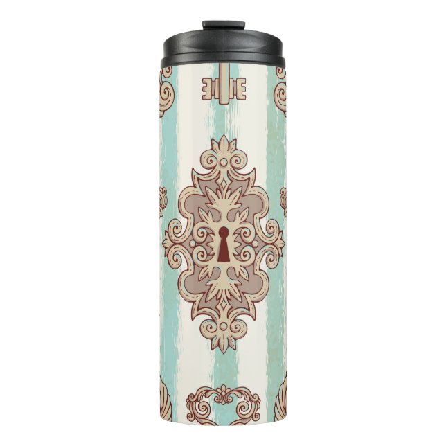 Garrafa Térmica Chaves de safra, fechaduras: padrão à mão livre. (Frente)