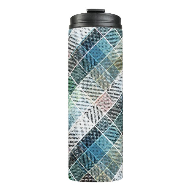 Garrafa Térmica checkered, tartan, xadrez, clássico, azul, branco (Frente)