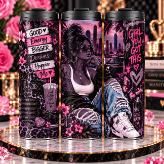 Garrafa Térmica Chefe Babe Garota Urbana Colagem Cidade Rosa