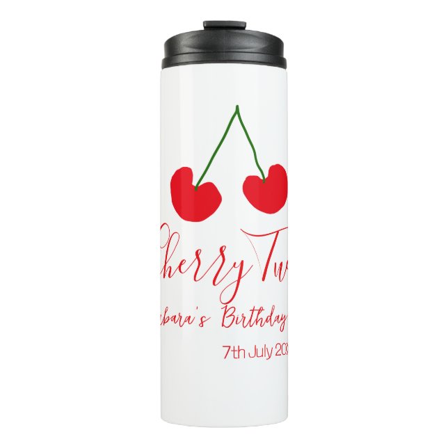 Garrafa Térmica Cherry two 2nd birthday red cherry kids simple  (Frente)