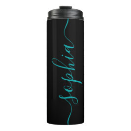 Garrafa Térmica Chic Black Teal Green Script Name Thermal Tumbler