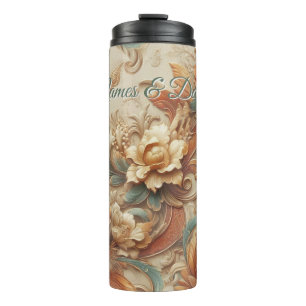 Garrafa Térmica Chic, Cremes Elegantes e textura de flor de couro