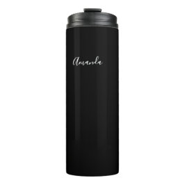 Garrafa Térmica Chic de script preto e branco personalizado