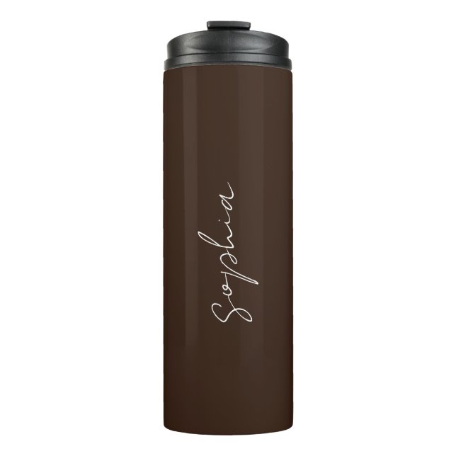 Garrafa Térmica Chic Minimalista Script Brown Personalizado (Frente)