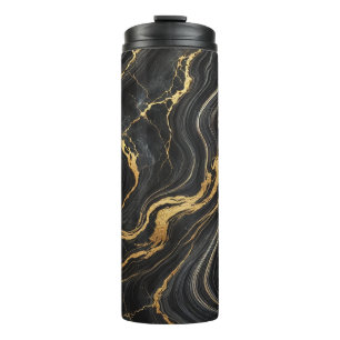 Garrafa Térmica Chic Preto e Dourado Metalizado Visual de Mármore 