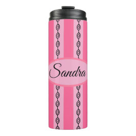 Garrafa Térmica Chic Rosa e Preto Padrão Mod Nome Personalizado
