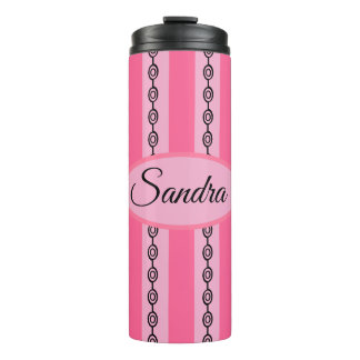 Garrafa Térmica Chic Rosa e Preto Padrão Mod Nome Personalizado 