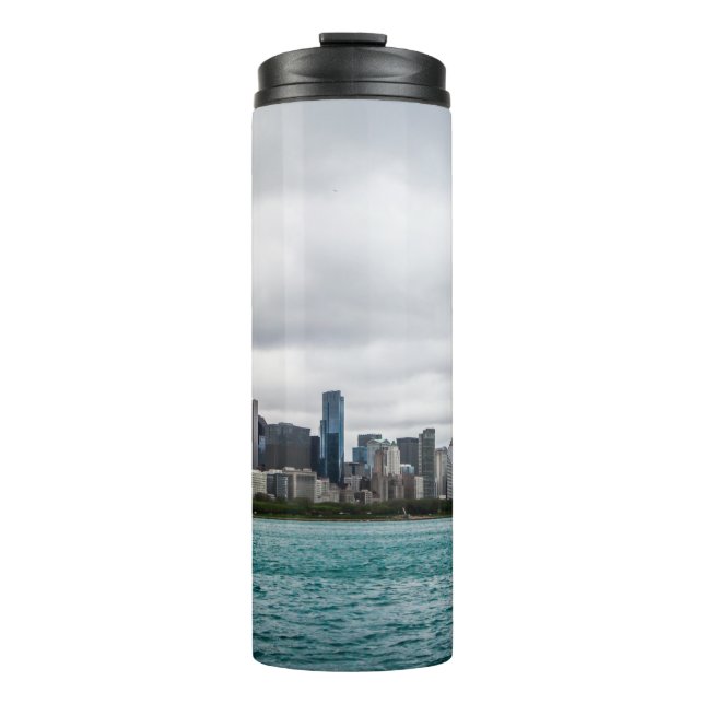 Garrafa Térmica Chicago Skylinechicago, skyline, aérea, arquiteto (Frente)
