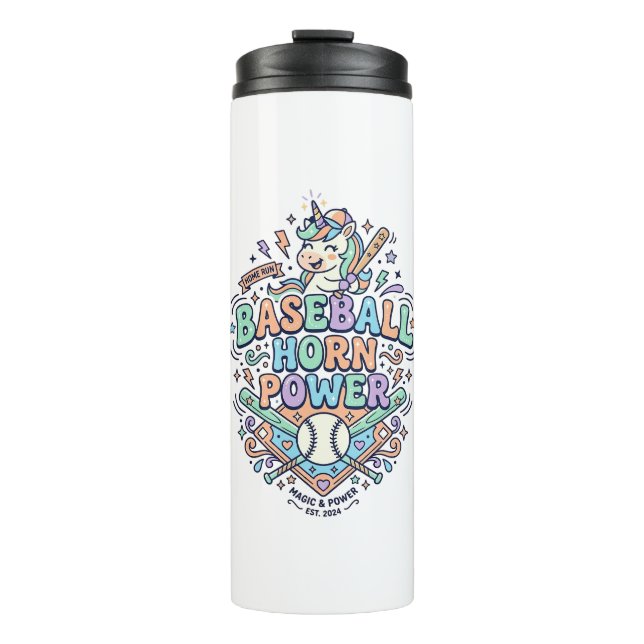 Garrafa Térmica Chifre de Beisebol Unicórnio Poder Kawaii Design V (Frente)