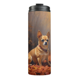 Garrafa Térmica Chihuahua nas Folhas de Outono Caem Inspiração