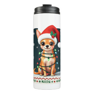 Garrafa Térmica Chihuahua Natal Papai Noel Suéter Feio Amante de C