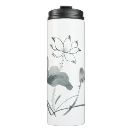 Garrafa Térmica Chinoiserie Lotus Pintura Personalizada Nome