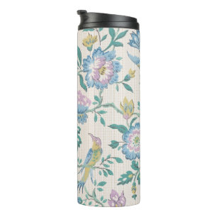 Garrafa Térmica Chinoiserie Vintage Pássaro Floral Padrão Pastel