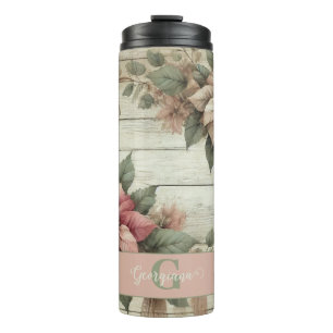 Garrafa Térmica Chique de nome personalizado Pastel Poinsettias Ga
