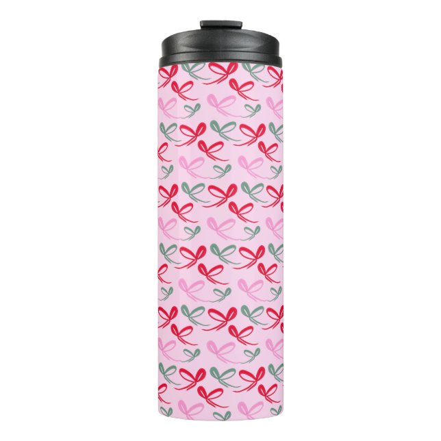 Garrafa Térmica Christmas bows green pink whimiscal hand drawn (Frente)