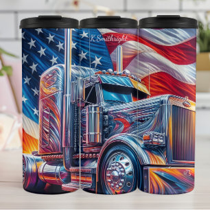 Garrafa Térmica Chrome Semi Truck American Flag Flow