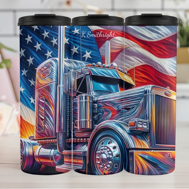 Garrafa Térmica Chrome Semi Truck American Flag Flow (Criador carregado)