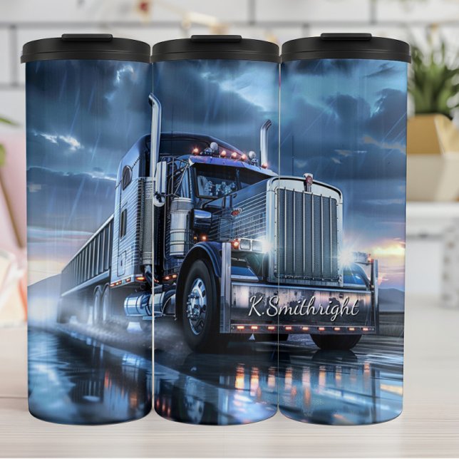 Garrafa Térmica Chrome Semi Truck Rain Storm (Criador carregado)