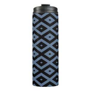 Garrafa Térmica Cinza azul e padrão de diamante preto