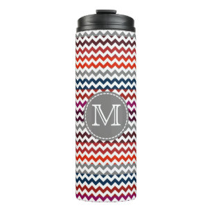 Garrafa Térmica Cinza branca vermelha Chevron Zigzag Monograma