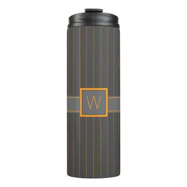 Garrafa Térmica Cinza com Pinstripes Tumbler Laranja (Frente)
