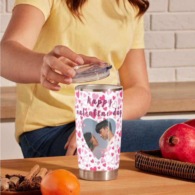 Garrafa Térmica Cinza e Dia de os namorados estético rosa (personalised cute valentine tumbler)
