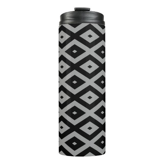 Garrafa Térmica Cinza e padrão de diamante preto (Frente)
