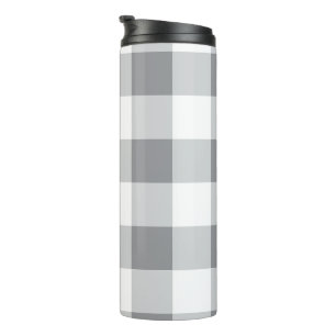 Garrafa Térmica Cinza E Padrão De Gingham Branco