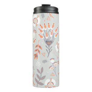 Garrafa Térmica Cinza Pastel Laranja Floral: Elegância Vintage