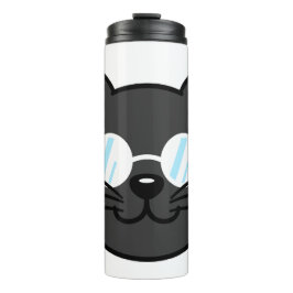 Garrafa Térmica Cinza Preta de Gato Negro  Óculos para Vestir Gato