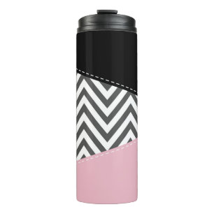 Garrafa Térmica Cinza Zigzag, Cinza Chevron, Zigzag Patterno, Rosa