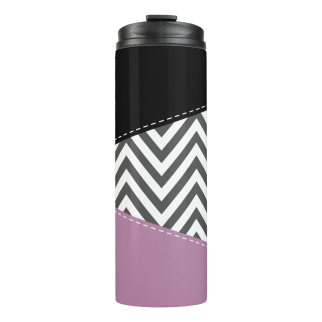Garrafa Térmica Cinza Zigzag, Cinza Chevron, Zigzag Patterno, Roxo (Frente)